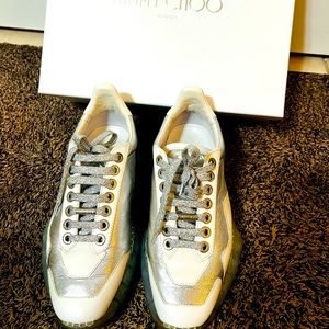 Jimmy Choo white silver diamond sneakers size 38
